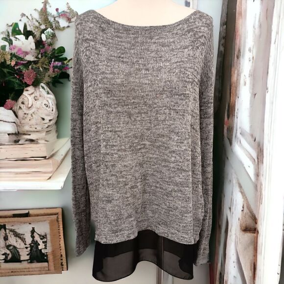 Kut From The Kloth Top S Knit Layered Textured Sweater Heathered Black Gray - Picture 6 of 14